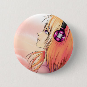 Pretty Anime girl at sunset 6 Cm Round Badge