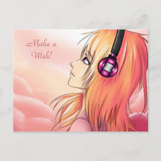 Pretty Anime girl at sunset Postcard