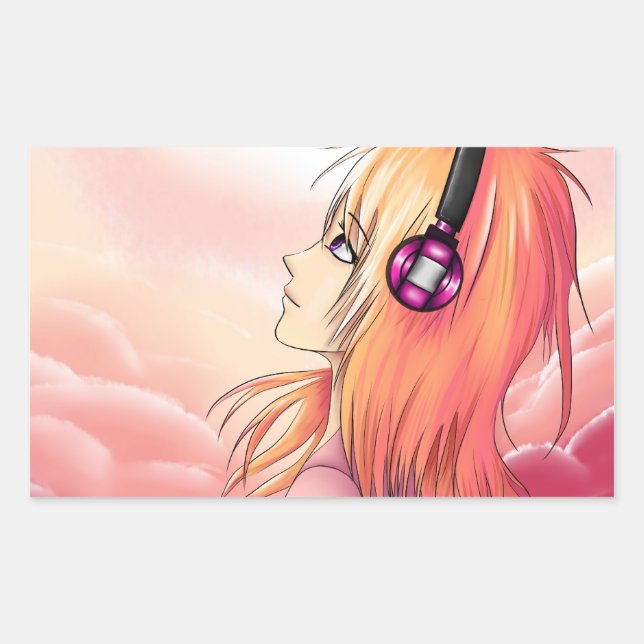 Pretty Anime girl at sunset Rectangular Sticker (Front)