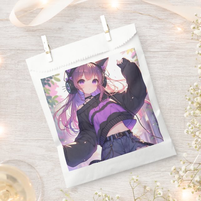 Pretty Anime Girl Birthday Favour Bags (Clipped)