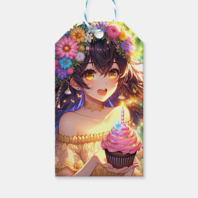 Pretty Anime Girl Birthday  Gift Tags (Front)