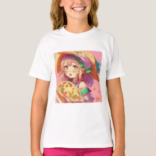 Pretty Anime Girl Holding a Pizza T-Shirt