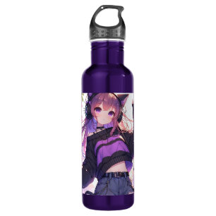 Pretty Anime Girl in Headphones with Cat Ears 710 Ml Water Bottle