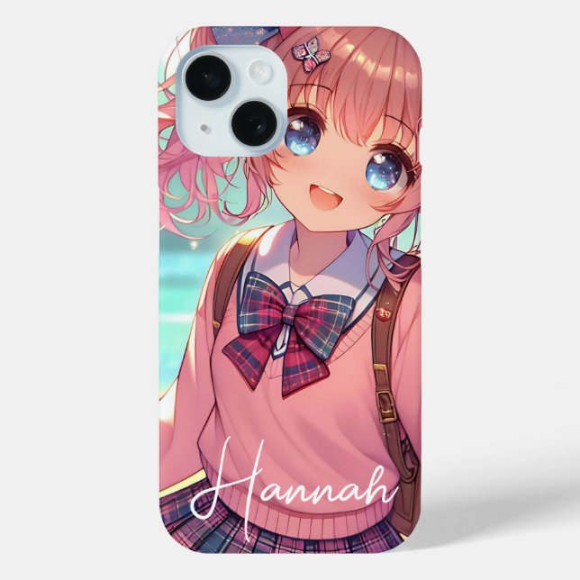 Pretty Anime Girl in Pink Pigtails Case-Mate iPhone Case (Back)