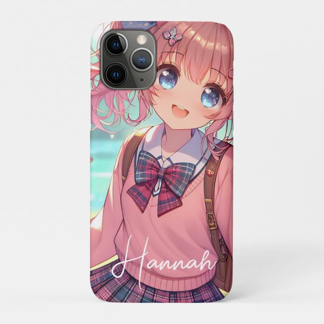 Pretty Anime Girl in Pink Pigtails Case-Mate iPhone Case (Back)