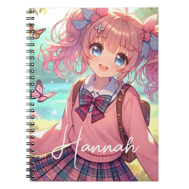 Pretty Anime Girl in Pink Pigtails Notebook (Front)