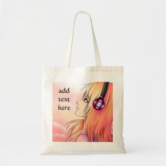 Pretty anime girl listening to music tote bag