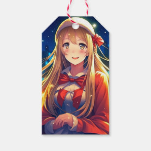 Pretty Anime Girl on Winter Day Christmas Gift Tags