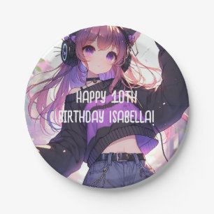 Pretty Anime Girl Personalised Birthday Paper Plate
