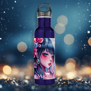 Pretty Anime Girl with Blue Eyes Personalised 710 Ml Water Bottle