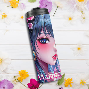 Pretty Anime Girl with Blue Eyes Personalised Thermal Tumbler