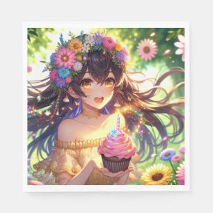 Pretty Anime Girl with Cupcake Birthday  Napkin