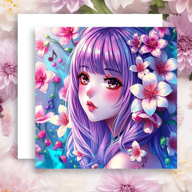 Pretty Anime Girl with Purple Hair Card (Creator Uploaded)