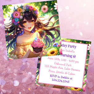 Pretty Anime Girl's Birthday Invitation