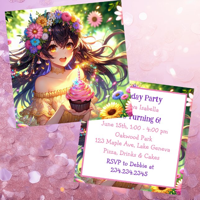 Pretty Anime Girl's Birthday Invitation (Creator Uploaded)