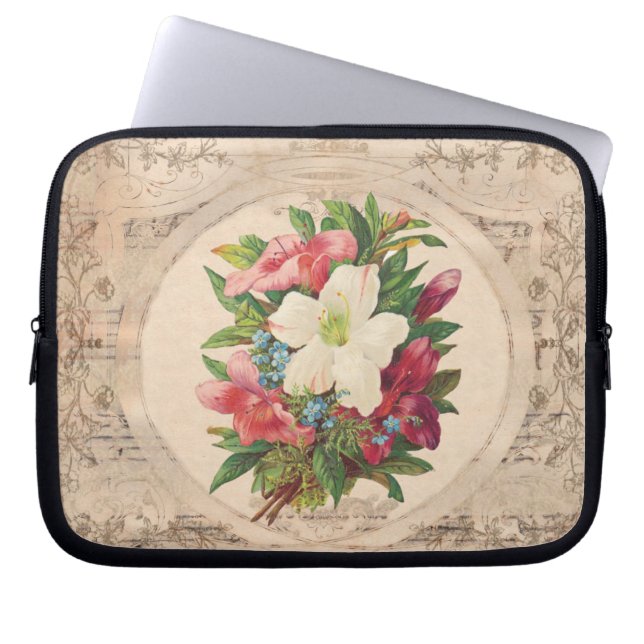 Pretty Antique Flowers Laptop Sleeve (Front)