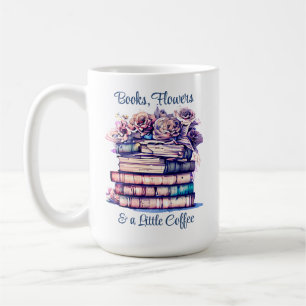 Pretty Antique Pile of Books and Vintage Roses Coffee Mug