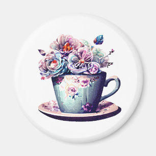Pretty Antique Teacup with Vintage Flowers Magnet