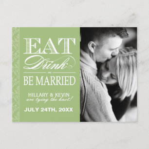 Pretty Apple Green Damask Save the Date Announcement Postcard