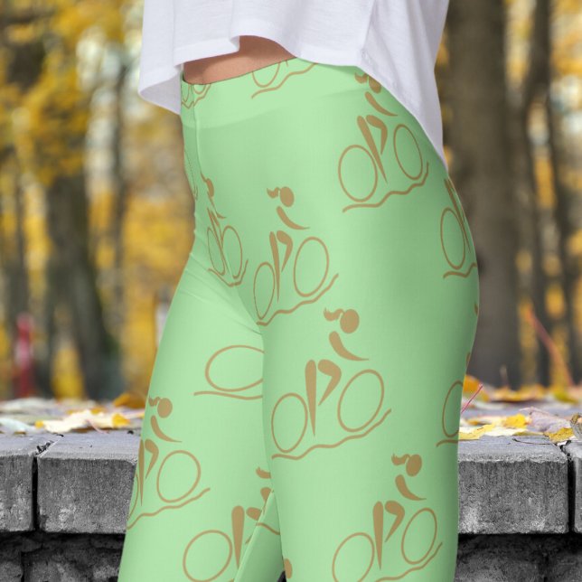 Pretty Apple Green Mountain Biking Pattern Leggings (Womens Mountain Biking on Granny Apple Green)