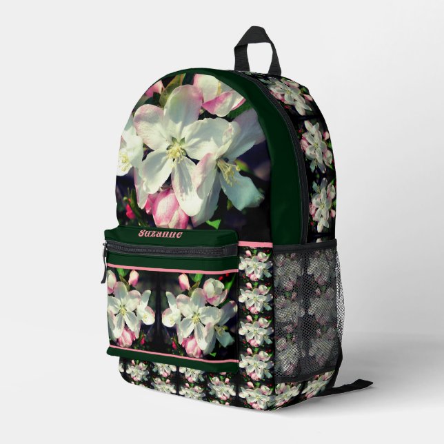 Pretty Apple Spring Flower Blossoms Personalised Printed Backpack (Back Corner Right)