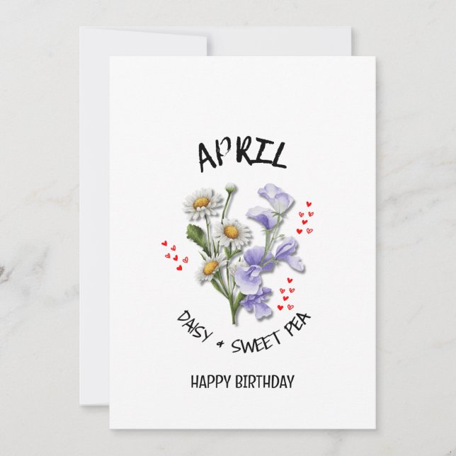 Pretty APRIL Birth Month Flower Birthday Card (Front)