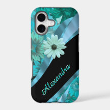 Pretty aqua blue floral pattern personalised