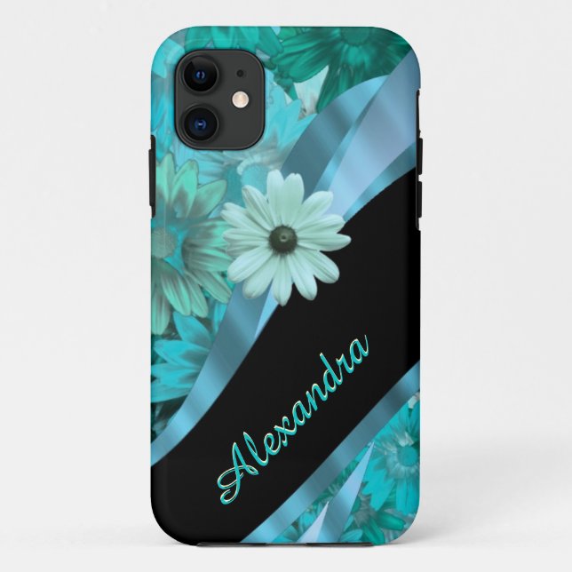 Pretty aqua blue floral pattern personalised Case-Mate iPhone case (Back)