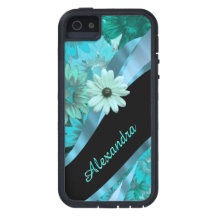 Pretty aqua blue floral pattern personalised