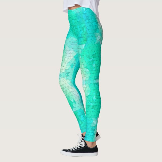 Pretty Aqua Blue Green Mermaid Mosaic Pattern  Leggings (Left)