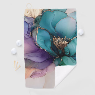 Pretty Aqua Blue Purple Gold Floral Golf Towel