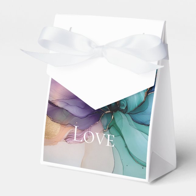 Pretty Aqua Blue Purple Gold Floral Love Favour Box (Front Side)