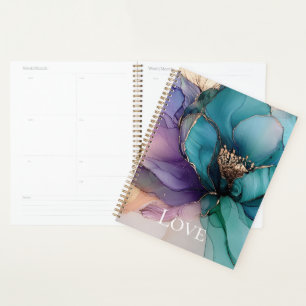 Pretty Aqua Blue Purple Gold Floral Love Planner