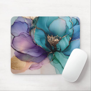 Pretty Aqua Blue Purple Gold Floral Mouse Mat