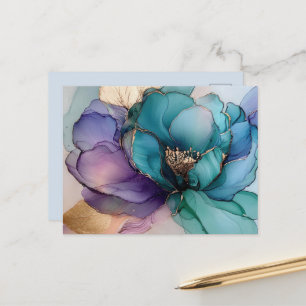 Pretty Aqua Blue Purple Gold Floral Postcard