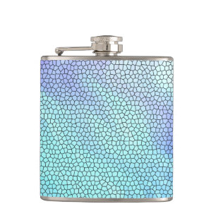 Pretty Aqua Blue Purple Pastel Mosaic Tiles Hip Flask