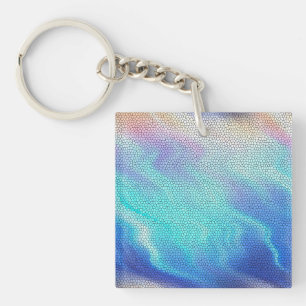 Pretty Aqua Blue Purple Pastel Mosaic Tiles Key Ring