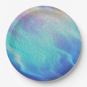 Pretty Aqua Blue Purple Pastel Mosaic Tiles Paper Plate