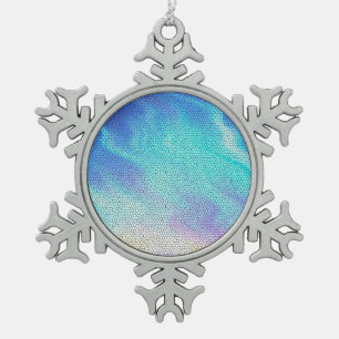 Pretty Aqua Blue Purple Pastel Mosaic Tiles Snowflake Pewter Christmas Ornament