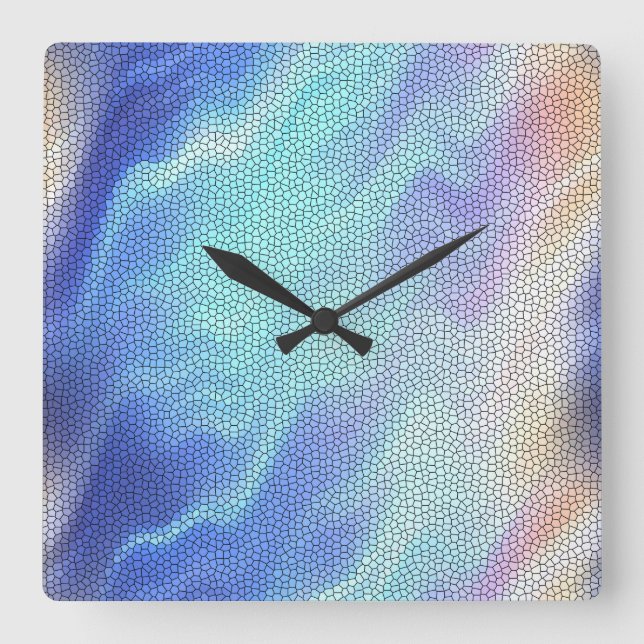 Pretty Aqua Blue Purple Pastel Mosaic Tiles Square Wall Clock (Front)