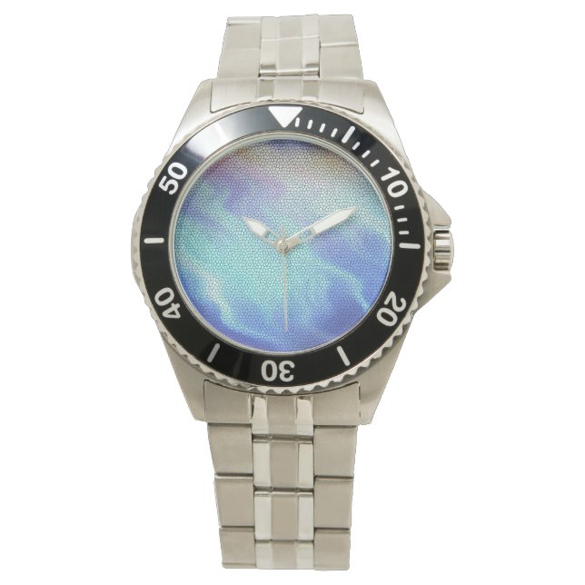 Pretty Aqua Blue Purple Pastel Mosaic Tiles Watch (Front)