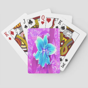 Pretty Aqua Blue Stargazer Lily on Purple Playing Cards