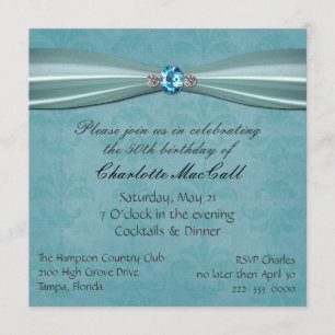 Pretty Aqua Damask Birthday invitation