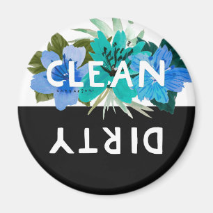 Pretty Aqua Floral CLEAN DIRTY Dishwasher Magnet