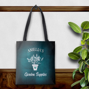 Pretty Aqua & Floral Personalized Tote Bag