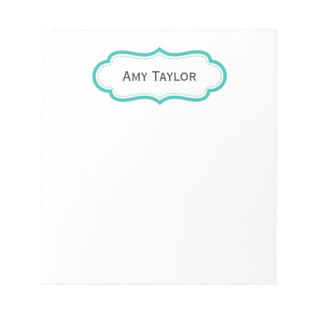 Pretty Aqua Green Personalised Name Notepad (Front)