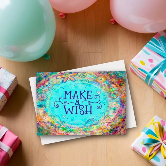 Pretty Aqua Make a Wish Happy Birthday Girly Card (Creator Uploaded)