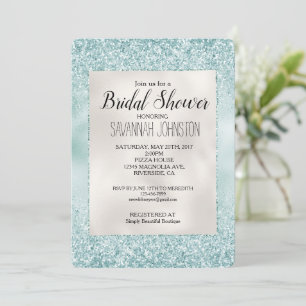 Pretty Aqua Mint Glitzy Glitter Bridal Shower Invitation