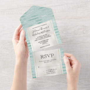 Pretty Aqua Mint Glitzy Glitter Stripes All In One Invitation