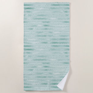 Pretty Aqua Mint Glitzy Glitter Stripes Beach Towel